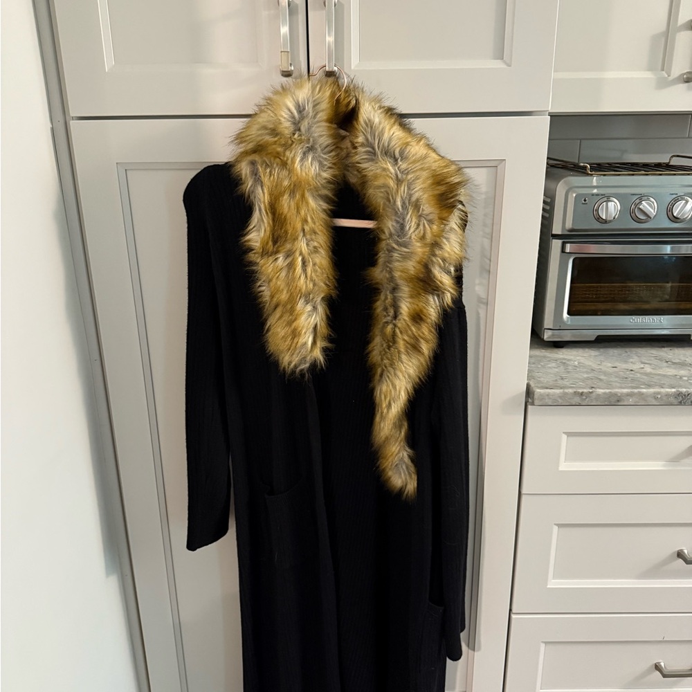 Show Me Your MuMu Black Cardigan with Faux Fur Trim
